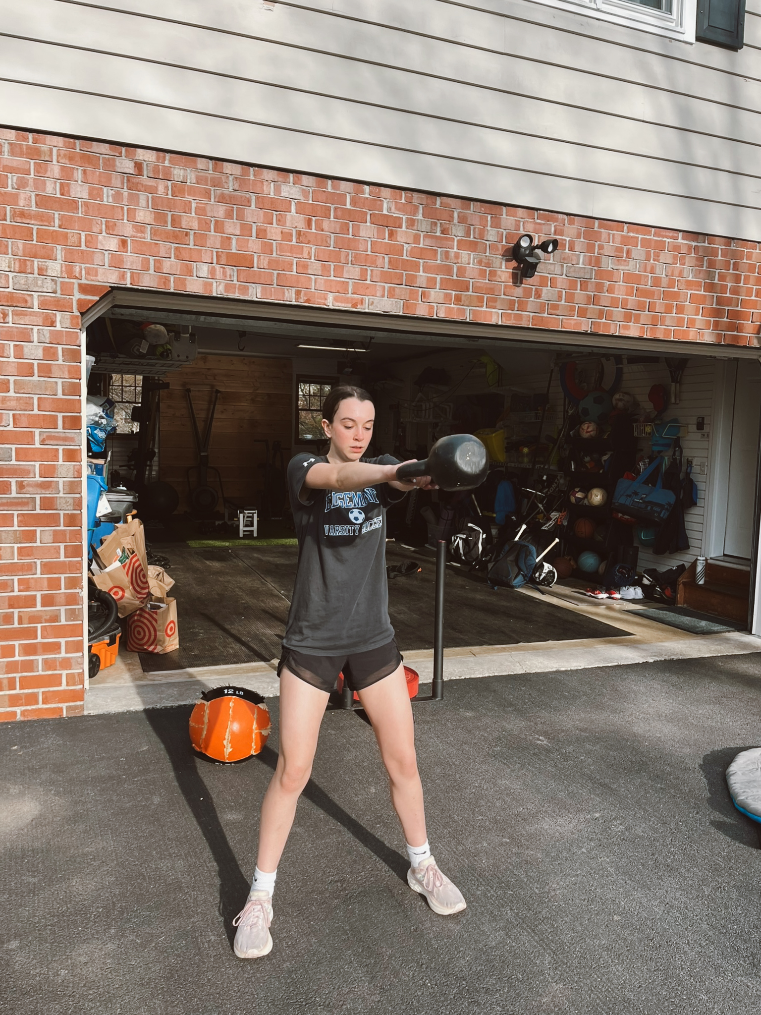 Athlete training with a kettlebell